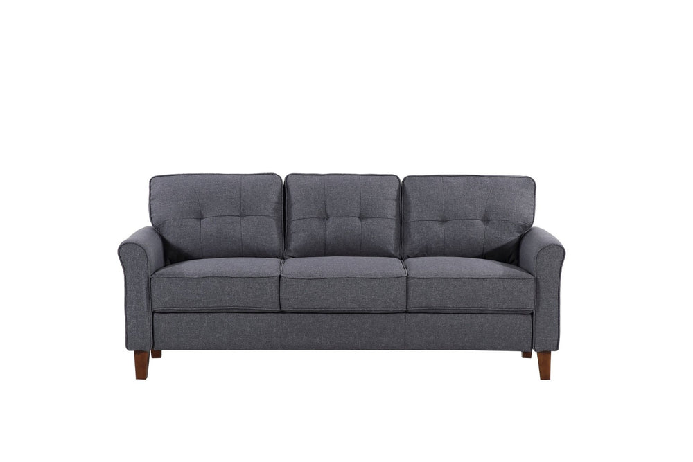 English Elm Dark Grey Tufted Three Seat Sofa Mid Century Upholstered Couch for Living Rooms B2735P514825