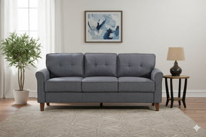 English Elm Dark Grey Tufted Three Seat Sofa Mid Century Upholstered Couch for Living Rooms B2735P514825