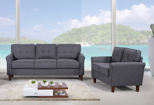 English Elm Dark Grey Tufted Three Seat Sofa Mid Century Upholstered Couch for Living Rooms B2735P514825