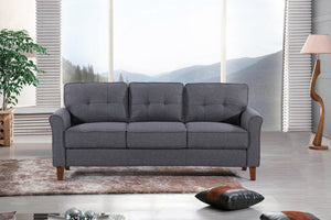 English Elm Dark Grey Tufted Three Seat Sofa Mid Century Upholstered Couch for Living Rooms B2735P514825