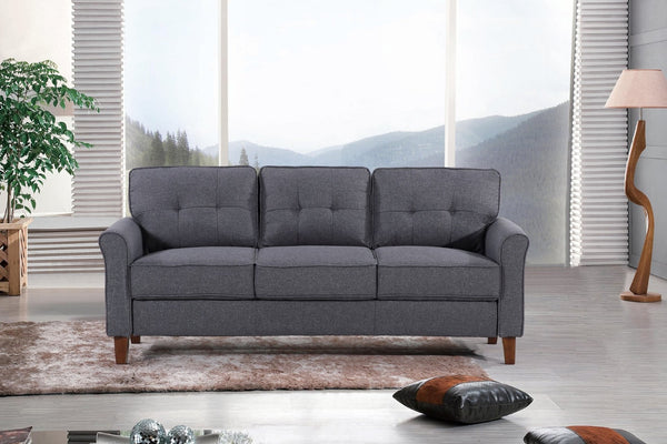 English Elm Dark Grey Tufted Three Seat Sofa Mid Century Upholstered Couch for Living Rooms B2735P514825