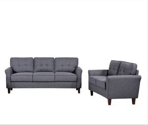 English Elm Dark Grey Tufted Three Seat Sofa Mid Century Upholstered Couch for Living Rooms B2735P514825