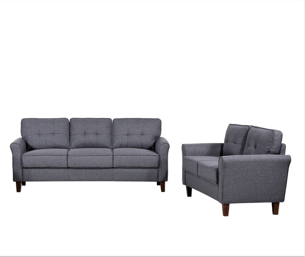 English Elm Dark Grey Tufted Three Seat Sofa Mid Century Upholstered Couch for Living Rooms B2735P514825