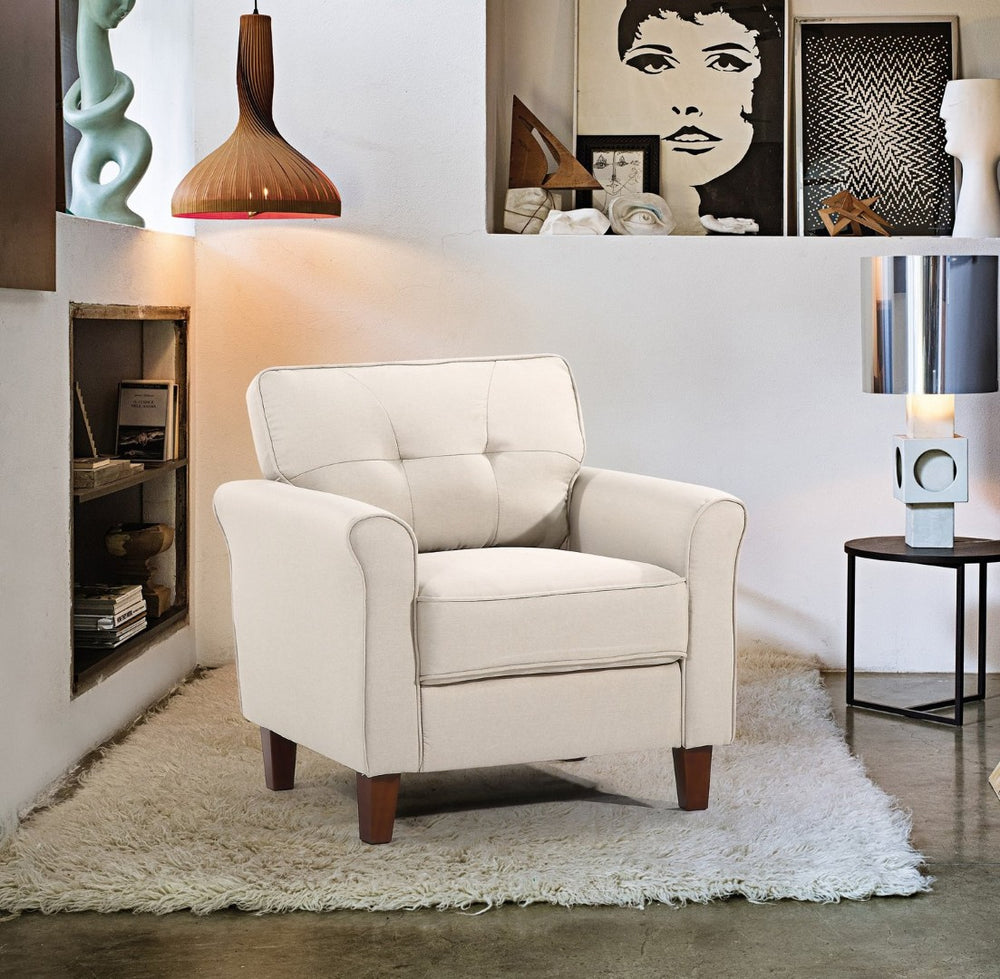 English Elm Mid-Century Tufted Arm Chair with Tapered Legs for Reading Nooks and Home Offices B2735P514826