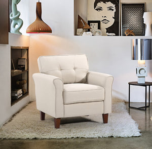English Elm Mid-Century Tufted Arm Chair with Tapered Legs for Reading Nooks and Home Offices B2735P514826