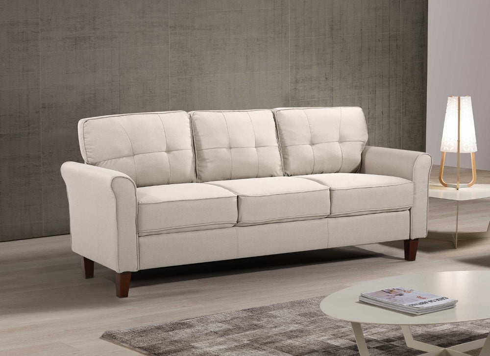 English Elm Mid-Century Tufted Three-Seat Sofa with Low-Profile Frame for Stylish Living Spaces B2735P514828