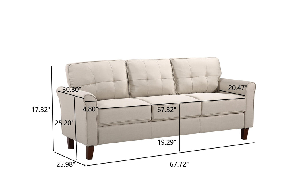 English Elm Mid-Century Tufted Three-Seat Sofa with Low-Profile Frame for Stylish Living Spaces B2735P514828