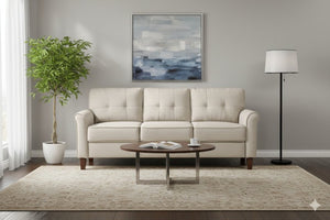 English Elm Mid-Century Tufted Three-Seat Sofa with Low-Profile Frame for Stylish Living Spaces B2735P514828