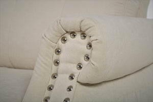 English Elm Transitional Button Tufted Loveseat with Nailhead Trim Rolled Arms and Pine Frame Beige B2735P527506
