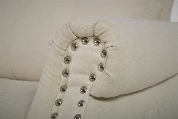 English Elm Transitional Button Tufted Loveseat with Nailhead Trim Rolled Arms and Pine Frame Beige B2735P527506