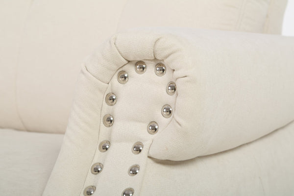 English Elm Transitional Button Tufted Loveseat with Nailhead Trim Rolled Arms and Pine Frame Beige B2735P527506