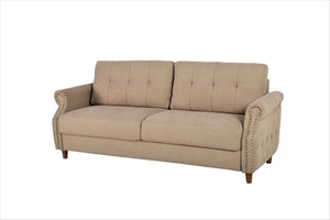 English Elm Transitional Button Tufted Loveseat with Nailhead Trim Rolled Arms and Pine Frame Camel B2735P527507