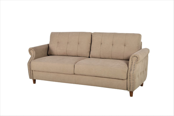 English Elm Transitional Button Tufted Loveseat with Nailhead Trim Rolled Arms and Pine Frame Camel B2735P527507