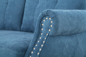 English Elm Transitional Button Tufted Loveseat with Nailhead Trim Rolled Arms and Pine Frame Navy Blue B2735P527508