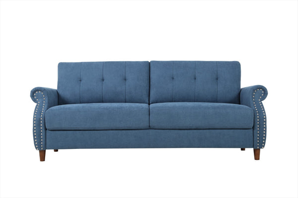 English Elm Transitional Button Tufted Loveseat with Nailhead Trim Rolled Arms and Pine Frame Navy Blue B2735P527508