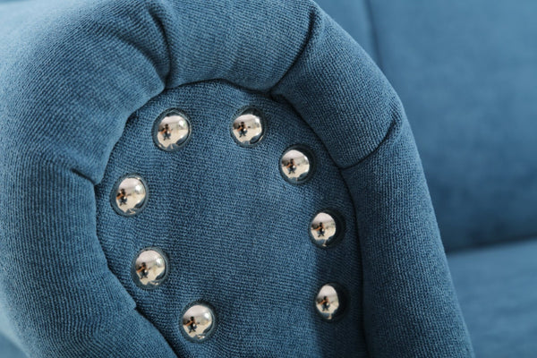 English Elm Transitional Button Tufted Loveseat with Nailhead Trim Rolled Arms and Pine Frame Navy Blue B2735P527508