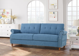 English Elm Transitional Button Tufted Loveseat with Nailhead Trim Rolled Arms and Pine Frame Navy Blue B2735P527508