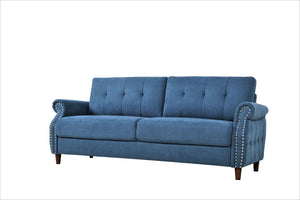 English Elm Transitional Button Tufted Loveseat with Nailhead Trim Rolled Arms and Pine Frame Navy Blue B2735P527508