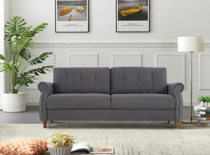 English Elm Transitional Button Tufted Loveseat with Nailhead Trim Rolled Arms and Pine Frame Grey B2735P527509