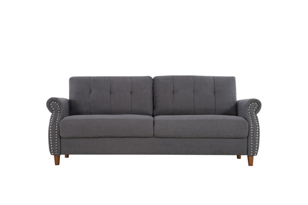 English Elm Transitional Button Tufted Loveseat with Nailhead Trim Rolled Arms and Pine Frame Grey B2735P527509