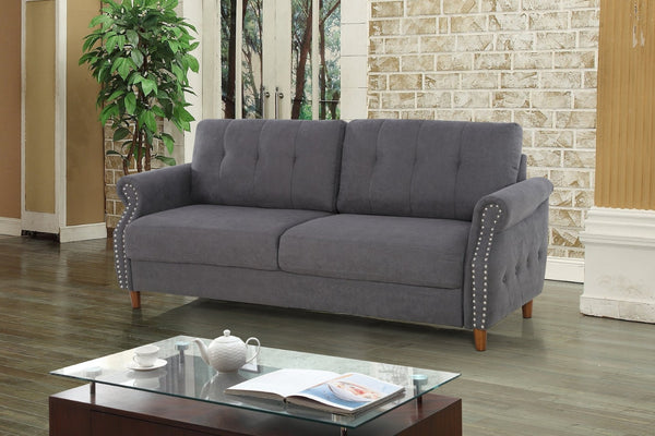 English Elm Transitional Button Tufted Loveseat with Nailhead Trim Rolled Arms and Pine Frame Grey B2735P527509