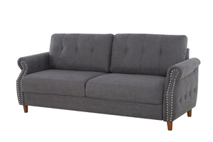 English Elm Transitional Button Tufted Loveseat with Nailhead Trim Rolled Arms and Pine Frame Grey B2735P527509