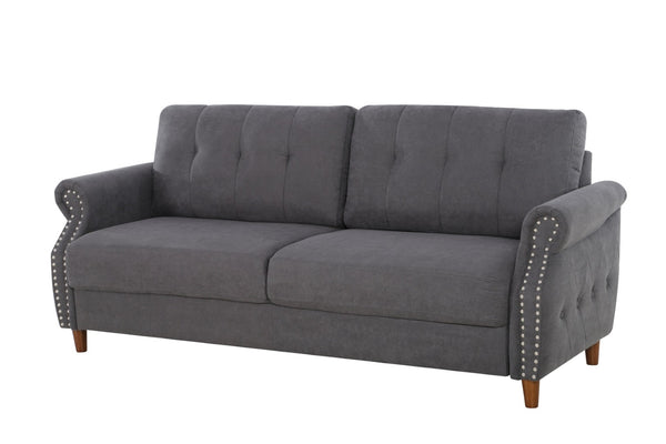 English Elm Transitional Button Tufted Loveseat with Nailhead Trim Rolled Arms and Pine Frame Grey B2735P527509