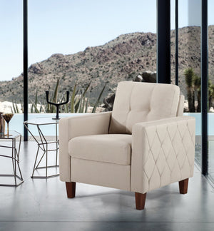 English Elm Button Tufted Accent Chair Polyester Upholstered Transitional Seat for Living Room Beige B2735P527614