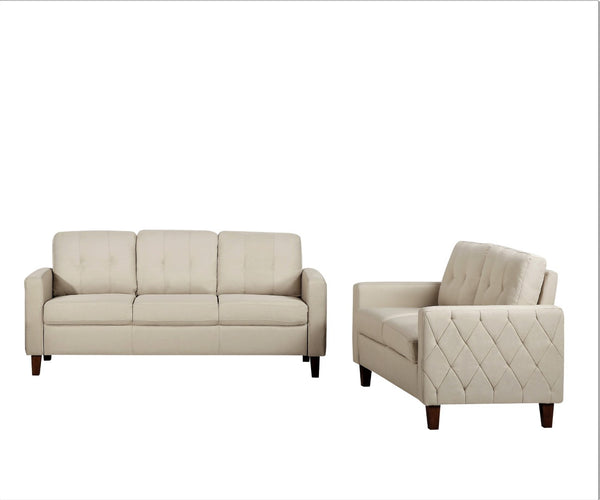 English Elm Button Tufted Accent Chair Polyester Upholstered Transitional Seat for Living Room Beige B2735P527614
