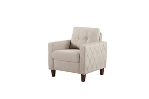 English Elm Button Tufted Accent Chair Polyester Upholstered Transitional Seat for Living Room Beige B2735P527614
