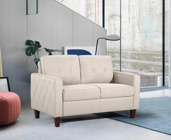 English Elm Button Tufted Polyester Loveseat with Piped Trim and Square Arms for Living Room Beige B2735P527615