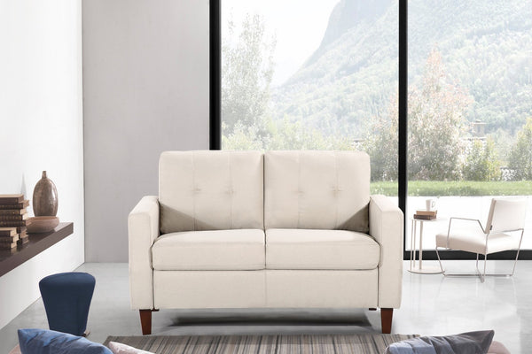 English Elm Button Tufted Polyester Loveseat with Piped Trim and Square Arms for Living Room Beige B2735P527615