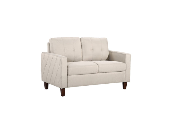 English Elm Button Tufted Polyester Loveseat with Piped Trim and Square Arms for Living Room Beige B2735P527615