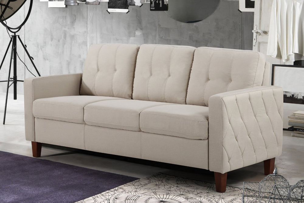 English Elm Piped Trim Tufted Polyester Accent Chair with Square Arms for Living Room Decor Beige B2735P527616