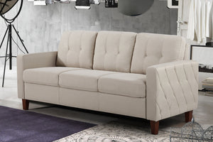 English Elm Piped Trim Tufted Polyester Accent Chair with Square Arms for Living Room Decor Beige B2735P527616