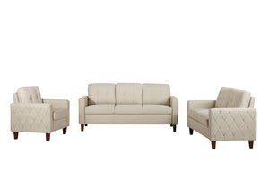 English Elm Piped Trim Tufted Polyester Accent Chair with Square Arms for Living Room Decor Beige B2735P527616
