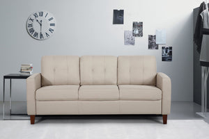 English Elm Piped Trim Tufted Polyester Accent Chair with Square Arms for Living Room Decor Beige B2735P527616