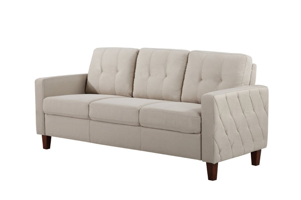 English Elm Piped Trim Tufted Polyester Accent Chair with Square Arms for Living Room Decor Beige B2735P527616