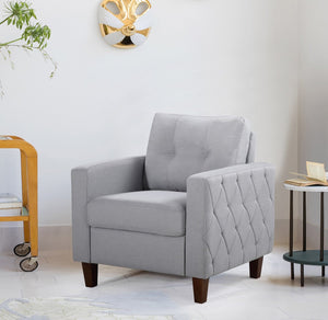 English Elm Button Tufted Accent Chair Polyester Upholstered Transitional Seat for Living Room Light Gray B2735P527617