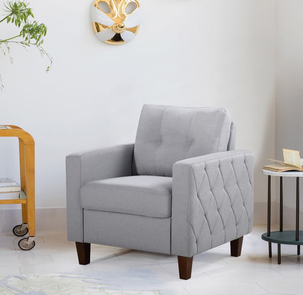 English Elm Button Tufted Accent Chair Polyester Upholstered Transitional Seat for Living Room Light Gray B2735P527617