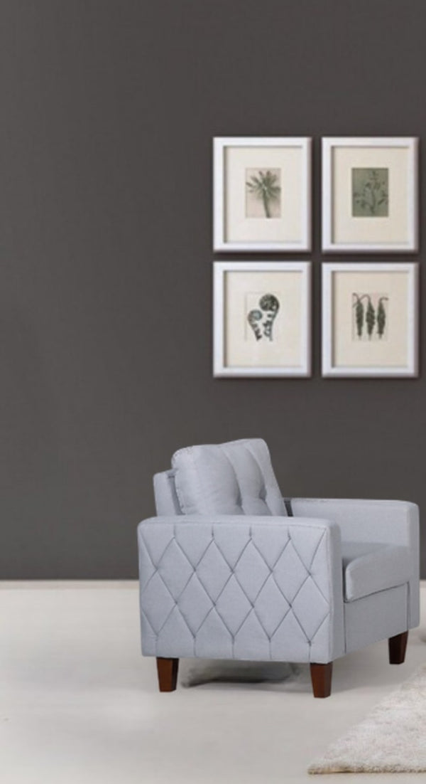 English Elm Button Tufted Accent Chair Polyester Upholstered Transitional Seat for Living Room Light Gray B2735P527617