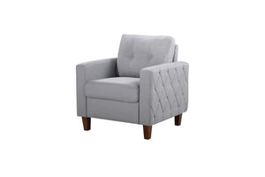 English Elm Button Tufted Accent Chair Polyester Upholstered Transitional Seat for Living Room Light Gray B2735P527617