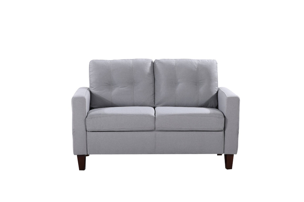 English Elm Button Tufted Polyester Loveseat with Piped Trim and Square Arms for Living Room Light Gray B2735P527618