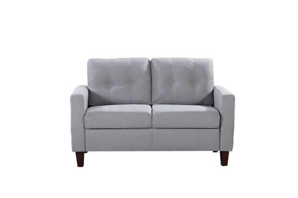 English Elm Button Tufted Polyester Loveseat with Piped Trim and Square Arms for Living Room Light Gray B2735P527618