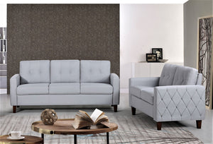 English Elm Button Tufted Polyester Loveseat with Piped Trim and Square Arms for Living Room Light Gray B2735P527618