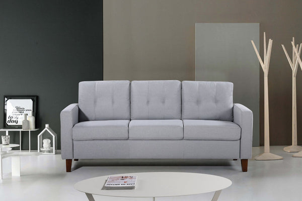 English Elm Piped Trim Tufted Polyester Accent Chair with Square Arms for Living Room Decor Light Gray B2735P527619