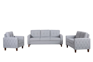 English Elm Piped Trim Tufted Polyester Accent Chair with Square Arms for Living Room Decor Light Gray B2735P527619