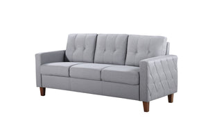 English Elm Piped Trim Tufted Polyester Accent Chair with Square Arms for Living Room Decor Light Gray B2735P527619