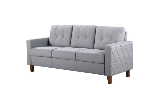 English Elm Piped Trim Tufted Polyester Accent Chair with Square Arms for Living Room Decor Light Gray B2735P527619
