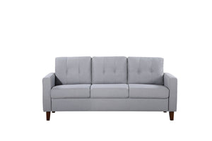 English Elm Piped Trim Tufted Polyester Accent Chair with Square Arms for Living Room Decor Light Gray B2735P527619